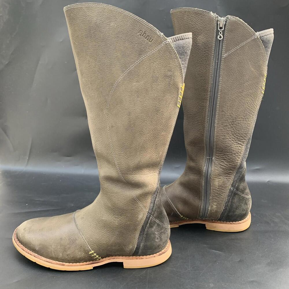 Ahnu Boots Genuine Leather Olive Green Tall Sz 7.5